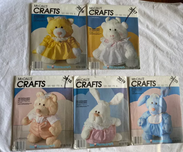 Puffalumps Set CAT COW BEAR BUNNY DOG McCalls Craft Pattern 3016-3020 UNCUT