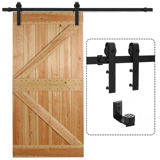 Sliding Barn Door Hardware Kit 5/6/8FT Track Adjustable Wall-Mount Floor Guide