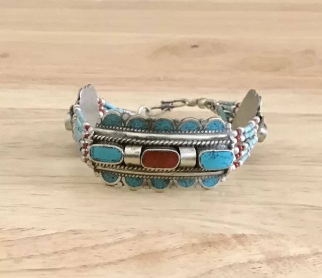 Tibetan Turquoise Coral Beaded Handmade Bracelet