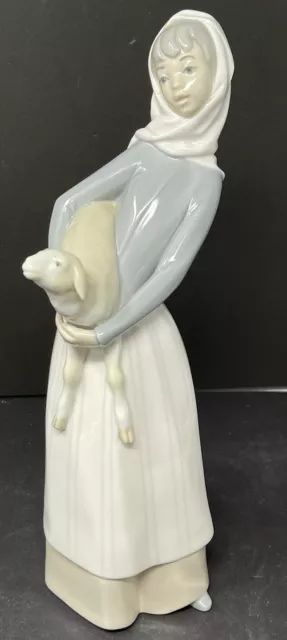 Lladro #4584 Girl Holding Lamb Glossy Porcelain Figure