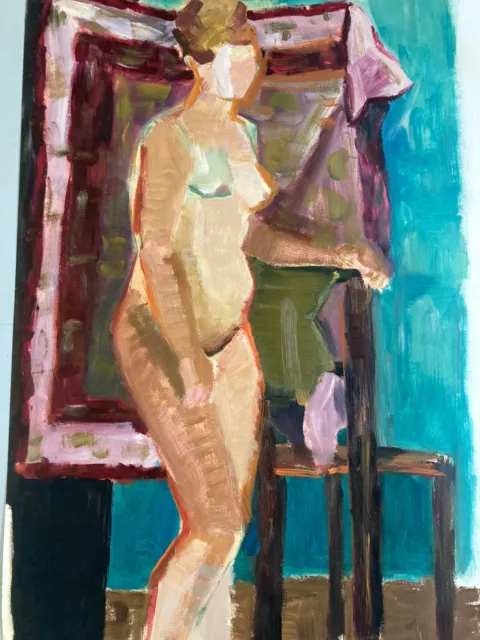 Very Pretty Painting Woman Naked Naked Oil Cubist Paper Cubism To Identify 1960