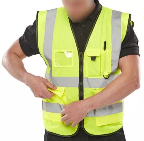 Hi Vis Viz Vest High Visibility Work Waistcoat With Phone & Id Pockets Yellow