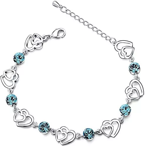 Damen Armband 925 Sterling Silber Herz Armband Blau Kristall Liebe für Immer