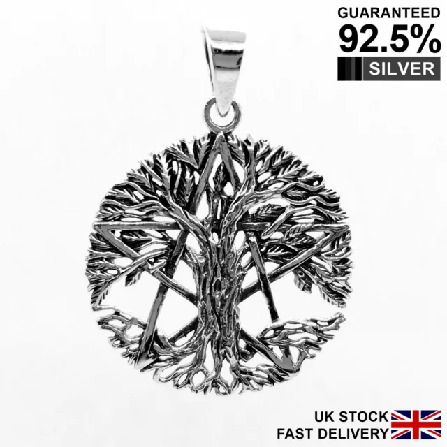 925 Silver Wicca Tree of Life Pentagram Pentacles Pendant ✔️Solid ✔️Quality