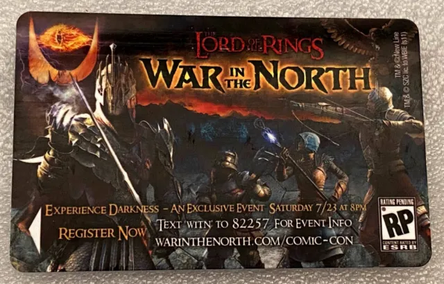 LOTR War In The North Game SDCC Hotel Room Key Card San Diego Comic Con