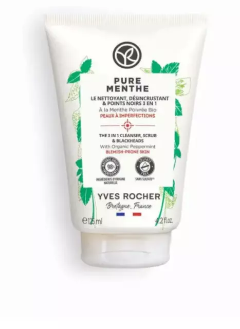 PURE MENTHE YVES ROCHER THE 3-IN-1 CLEANSING, SCRUB & BLACKHEAD  125ml NEW!