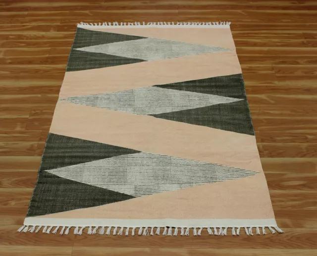 Indien Vert Kilim Couloir Chemin Zone Tapis Handmade Coton Dhurries Chambre