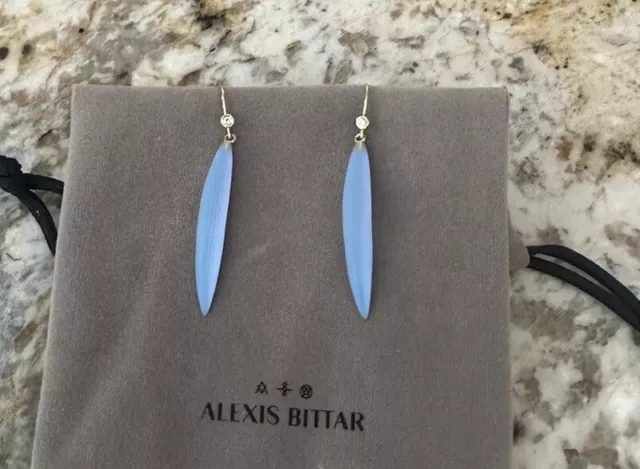 100% Authentic Alexis Bittar Skinny Sliver Blue Opal Lucite CZ Crystal Earrings