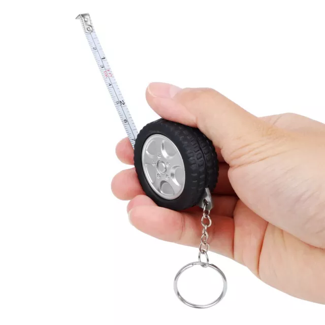 1M Tire Shape Mini Retractable Tape Centimeter/Feet Car Keychain Ruler Key Ring