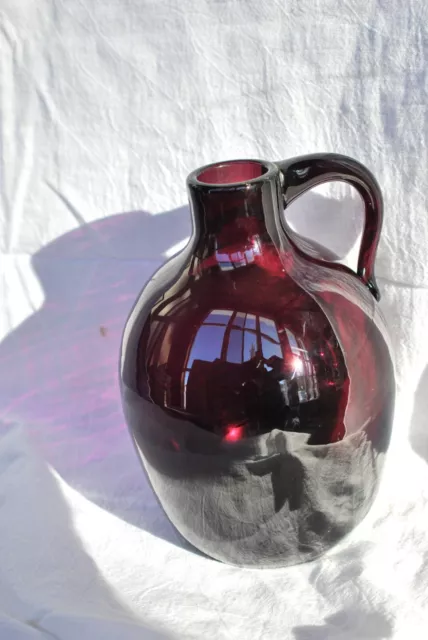 Vintage Purple/Plum Hand Blown Glass Jug Unusual Color 7.5"