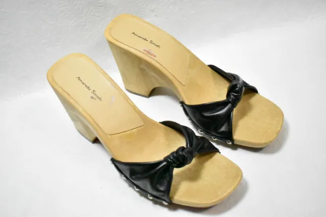 Amanda Smith Shoes Wedge Sandals Black Size 9.5  Women's