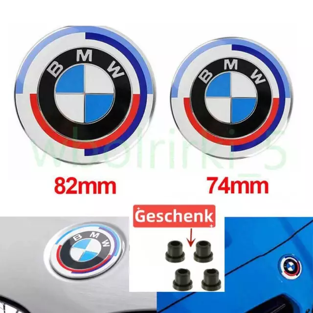 Für BMW 82mm+74mm 50 Jahre M Emblem Vorne Motorhaube Heckklappe Hinten Car Badge