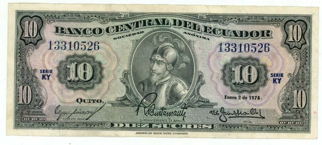 Ecuador  … P-101Ab … 10 Sucres … May-20-1971 … Choice *AU*  Serie KY