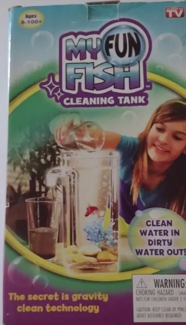 My Fun Fish Cleaning Tank 4.5" x 4.5" x 10" New in Box (NO Rocks) Beta Fish Tank