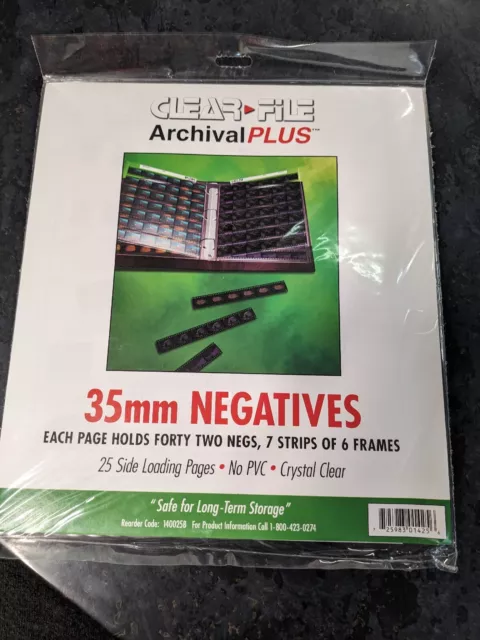 Clear File  25 Negative Filing Sheets for 35mm Film. Acid Free Archival Storage