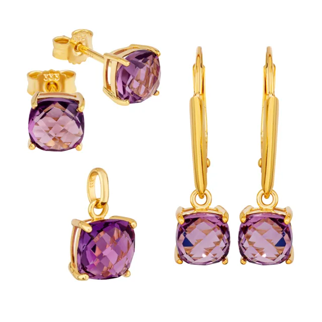 Kettenanhäger oder Paar Ohrringe 333 Gelbgold 8 Karat 6x6mm echt Amethyst Damen