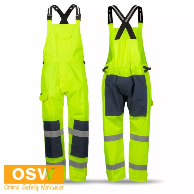 Hi Vis Safety Waterproof Fully-Seam Sealed Farmers Workers Bib & Brace Overalls