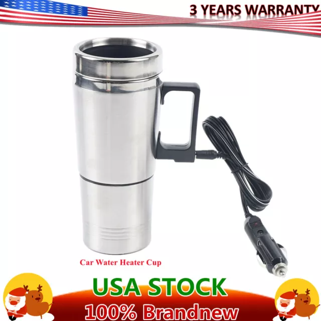 Electric 12V Travel Heated  Kettle Mug Car Water Heater Cup Stainless Steel