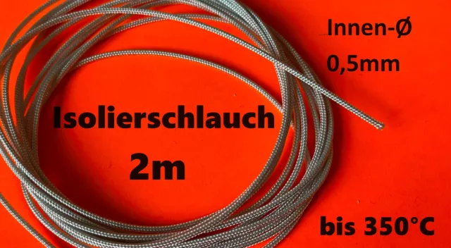 2m OMERIN  iD 0,5mm Glasseide Isolierschlauch Fiberglass SILIGAINE Glasfaser