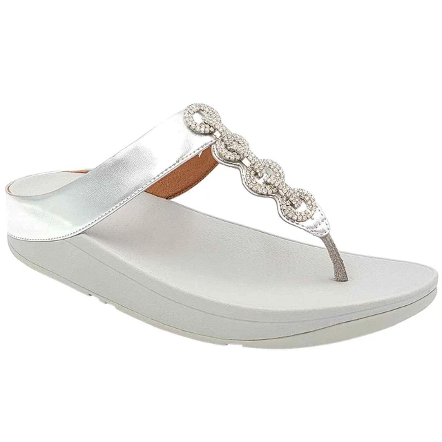 FitFlop Women Fino Sparkle Toe Thong Sandals Size US 11 Silver Embellished