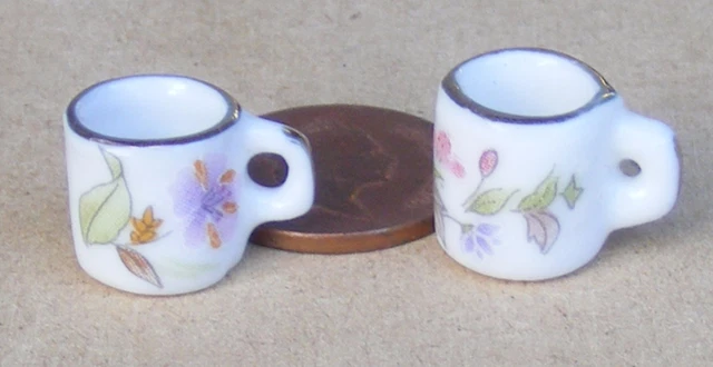 1:12 Échelle 2 Rose Floral Céramique Tasses Tumdee Maison de Poupées Boisson