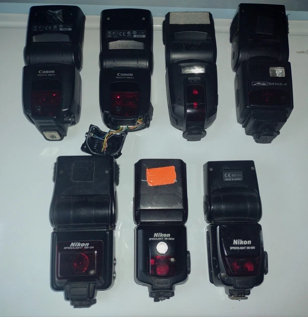7 Lot Camera Flashes - Nikon, Metz, Canon Speedlite Parts or repair DISMANTLED