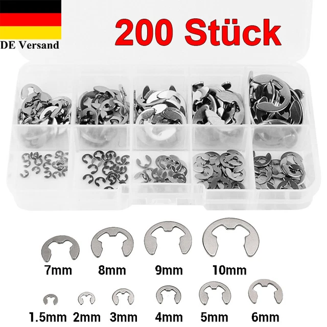 200 pezzi e-clip anelli esplosivi in acciaio inox assortimento anello di sicurezza set DE
