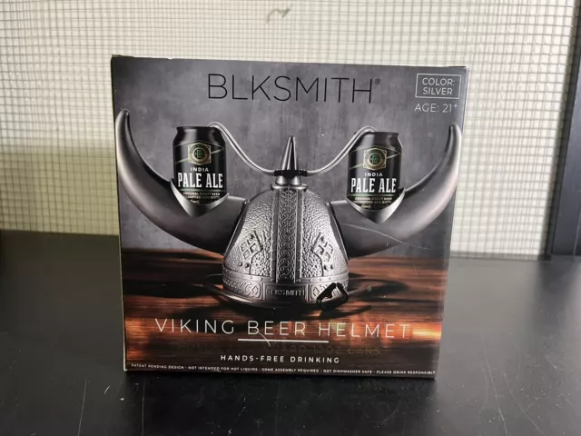 NEW BLKSMITH Viking Beer Drinking Helmet Hat Black Holds Two Standard 12 Oz Cans