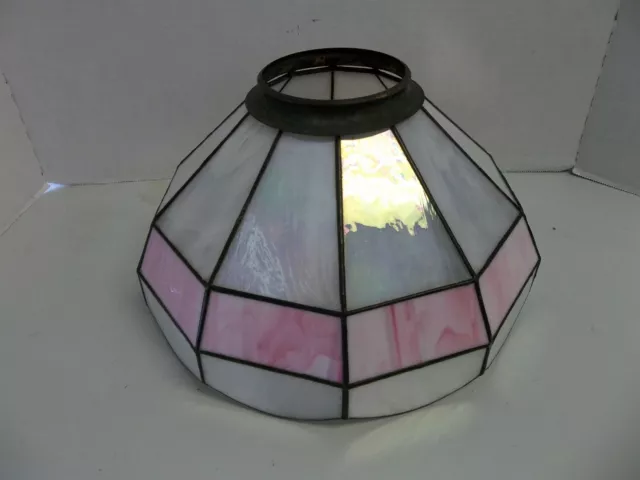 Vntg Tiffany Style Leaded Stained Glass Hanging Pendant /Lamp Shade Read descrip