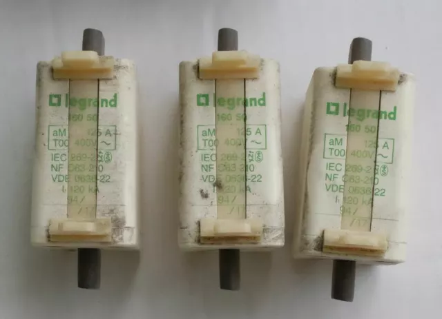 3x Legrand 0 165 50 Cartouche 125A couteau aM taille 0 avec voyant. Lot de 3