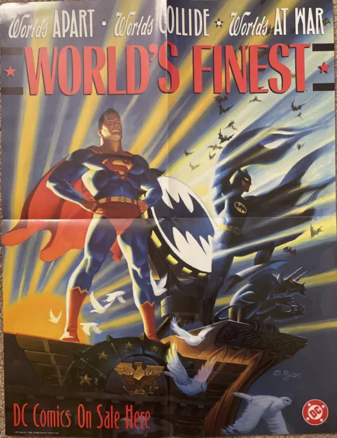 RARE 1990 Worlds Finest DC Comics Poster Superman Batman EXCELLENT COND 10x17 In