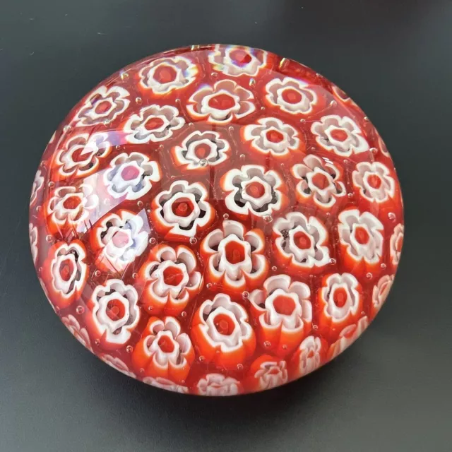Millefiori Flower Red & White paperweight art glass Large