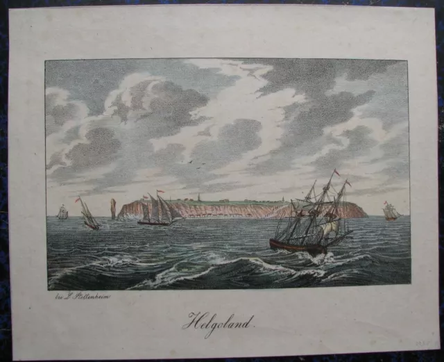 HELGOLAND. Seltene originale Lithographie STETTENHEIM, 1840. Koloriert