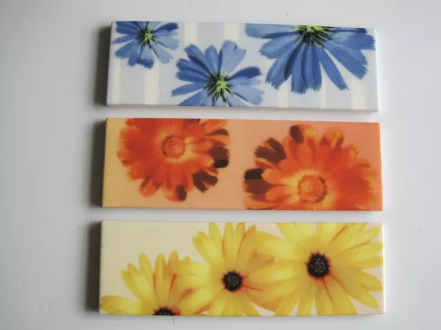 Three Villeroy & Boch Coloured Daisies Border Tiles - 198 X 66 Mm - Ex-Dispaly