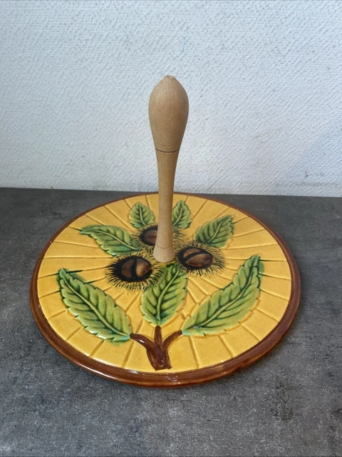 Plateau à Fromage Ancien En Céramique – Décor Floral Multicolore