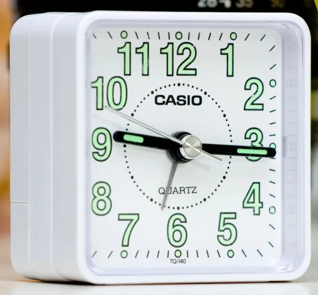 Casio TQ140-7D Travel Clock Quartz Alarm Clock Neobrite White Case w Battery New