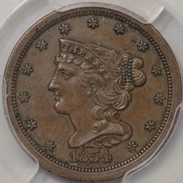 1854 Braided Hair Half Cent Early Copper Half Penny Coin Value Prices,  Photos & Info