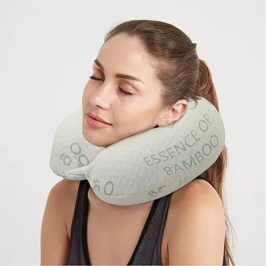 Bamboo Memory Foam U Shaped Travel Pillow Airplane Car Cushion Neck Support Head