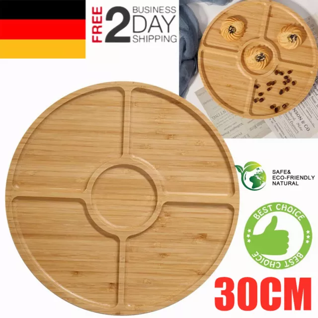 Servierplatte Snackschale Holz, Vorspeisenteiler, 5 Fächer Snackteller, 30 cm