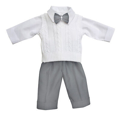 Festanzug Taufanzug Babyanzug Anzug Jungen Baby Taufe Weste weiß hellgrau grau