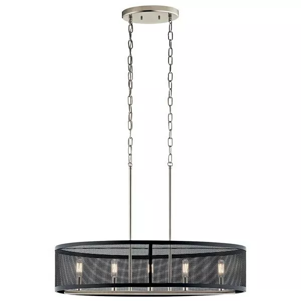 Kichler Edmund Satin Black&Brushed Nickel Industrial 5 Light Large Drum Pendant