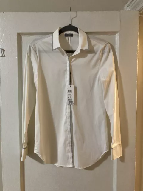 Basler Womens White Shirt Blouse Size 34 Silver Trim Detail BNWT $250 Beautiful!