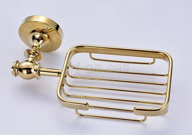 Gold Color Brass Bathroom Soap Dish Holder Wall Mounted Soap Storage Basket