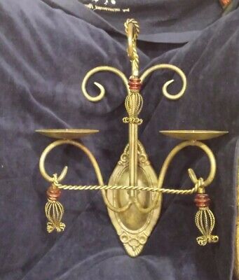 VINTAGE  LARGE ORNATE CAST IRON WALL MOUNT CANDLE HOLDER/SCONCE! 16" x 12"