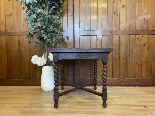 Antique 1920’s Oak Draw Leaf Dining Table  Barley Twist Kitchen Table