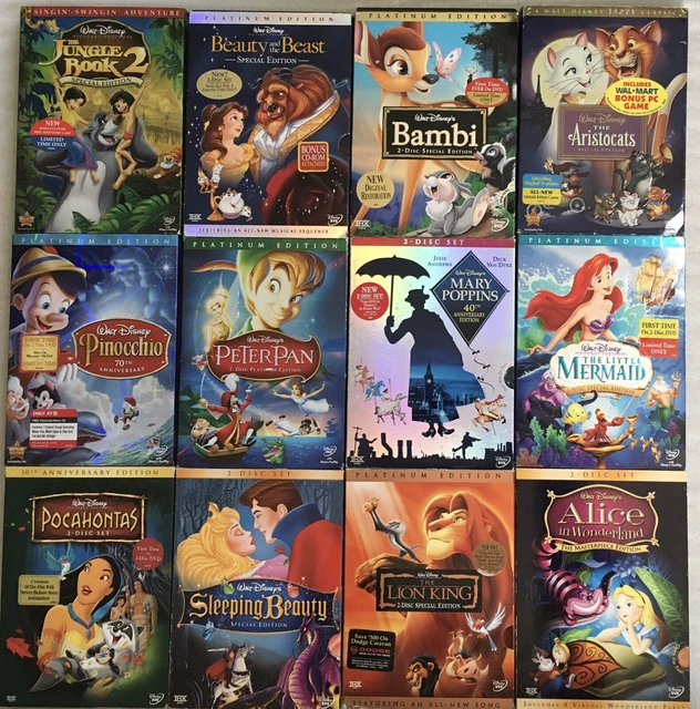 Disney Animated 12-Movie DVD w/ Slipcovers Peter Pan Sleeping Beauty Pocahontas