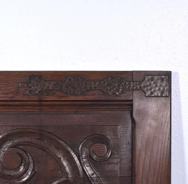 *Large Gothic Carved Architectural Door Panel in Solid Oak Wood with Iron 4