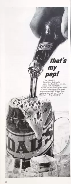Dads Root Beer 1967 Vtg Print Ad That’s My Pop Frothy Glass Mug 5x13