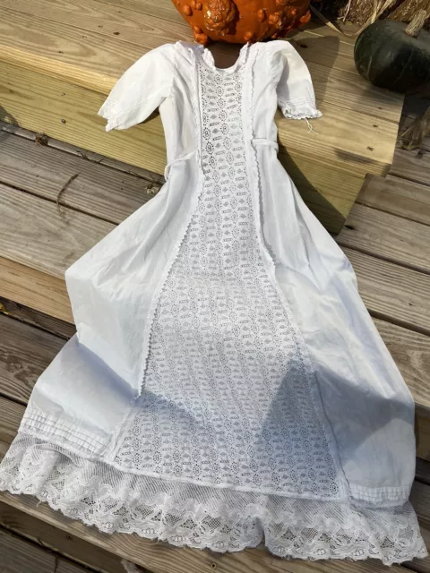 Antique Vtg Victorian Edwardian Christening Gown Fine Whitework Embroidery Lace