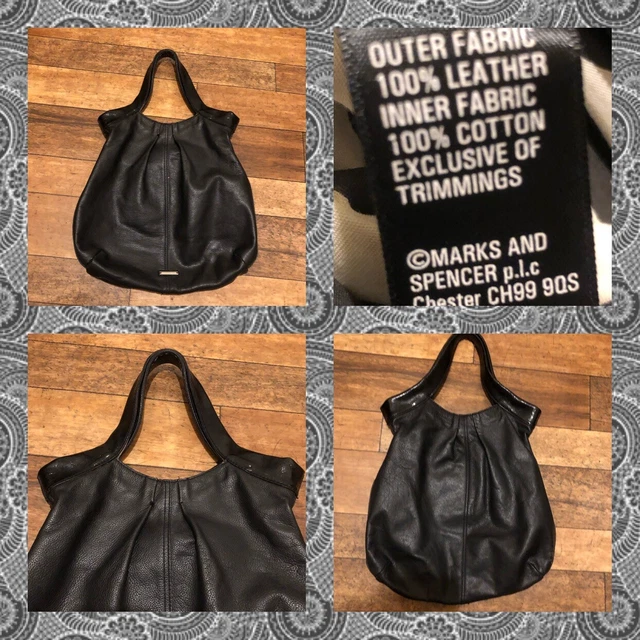 Marks & Spencers Autogramm schwarze Ledertasche Handtasche Shopper Hobo Tragetasche Damen